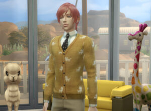 Sims4 hair/In Game シムズ４ 髪型　ゲーム内のスクリーンショット　キリンの置物とアルパカ？の置物、カワイイっす。