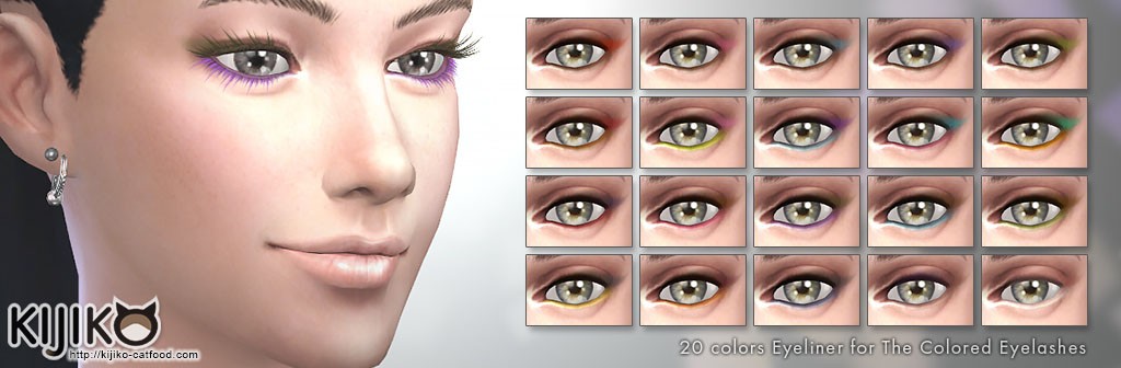  Sims4 Makeup 20 colors eyeliner for colored lashes シムズ４　カラー３Dまつ毛用　アイライナー　２０色