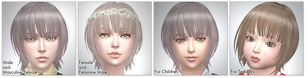 for the Sims4,Bob with Straight Bangs　シムズ４　髪型　Bob with Straight Bangsです。