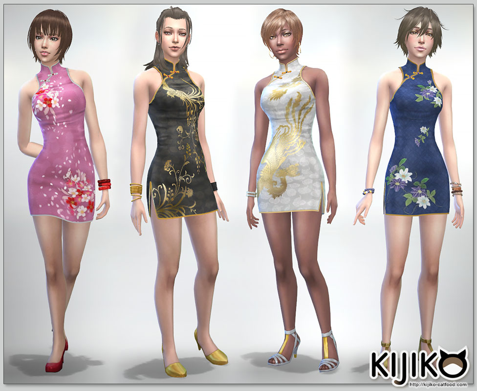 Short length Cheongsam dress for the Sims4 　シムズ４　用　チャイナドレス This dress can be used for all genders and masculine and feminine frame....but I recommend to use it for feminine frame.