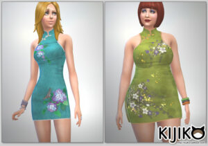 A slim sim and a chubby sim tried the dress on.